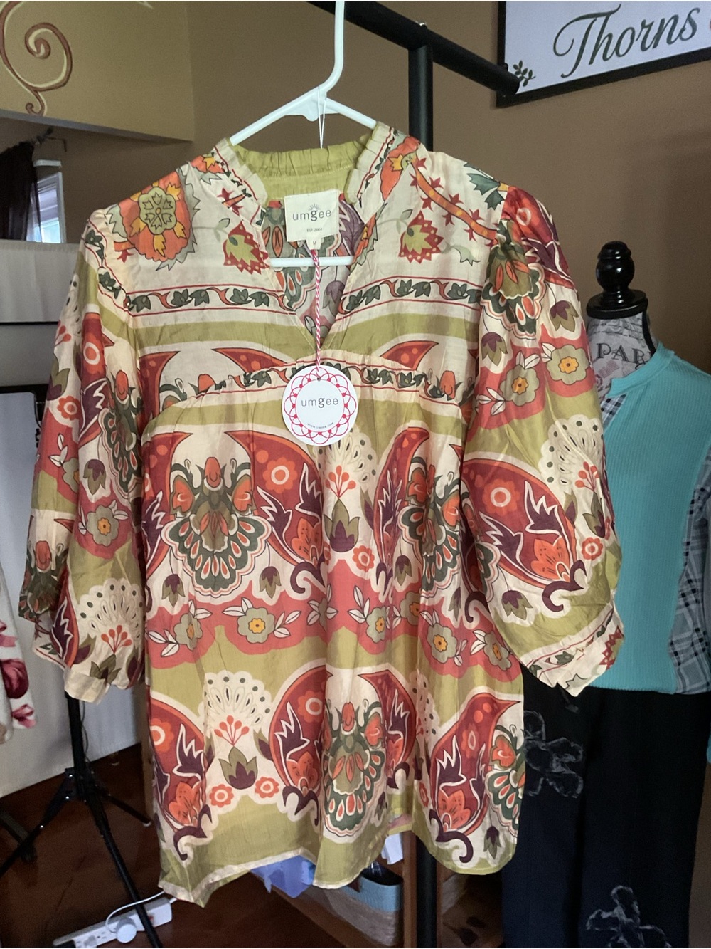 Umgee Olive, Rust & Cream Paisley Boho Peasant Tunic